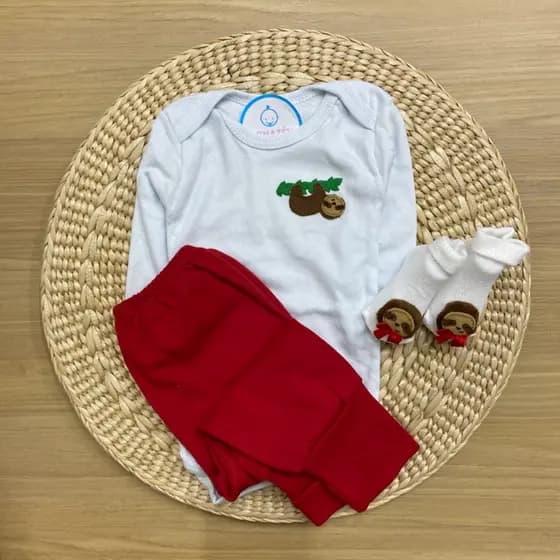 Conjunto body bebê longo preguiça br/vm