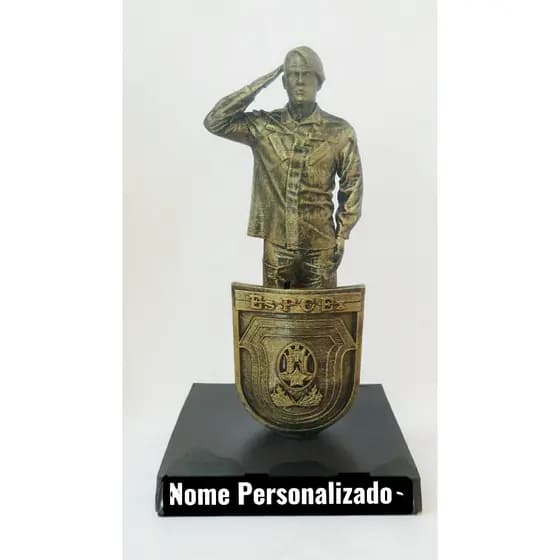 Estatueta Soldado em Continência Personalize o NOME E O BRASÃO