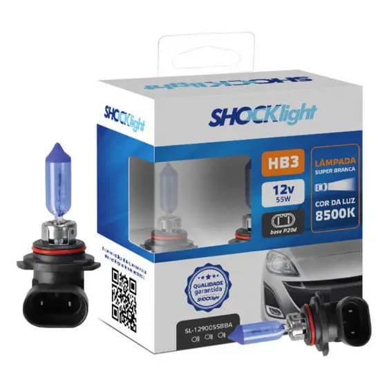 Par de Lampada HB3 Super Branca para Farol e Farol de Milha Cor da Luz 8500K