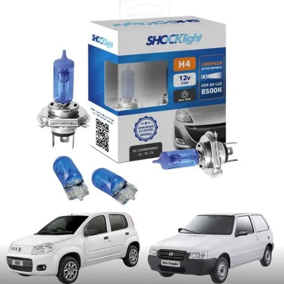 Lampadas Fiat Uno Par H4 Super Branca + Par Lâmpada T10 Super Branca