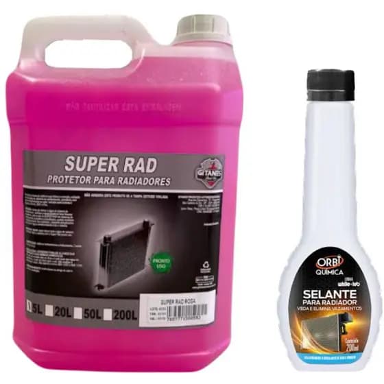 Aditivo Radiador Rosa Pronto para Uso Organico 5L Gitanes e Selante para Radiador 200ML Orbi