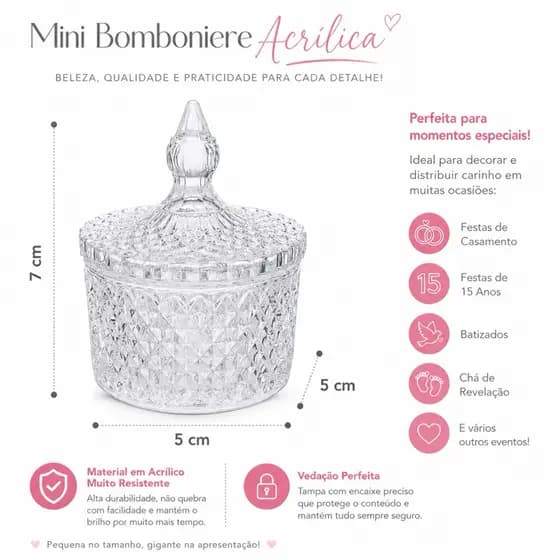 Kit Mini Bomboniere Acrílica Potiche Bico de Jaca 7x5cm com Tampa para Lembrancinhas