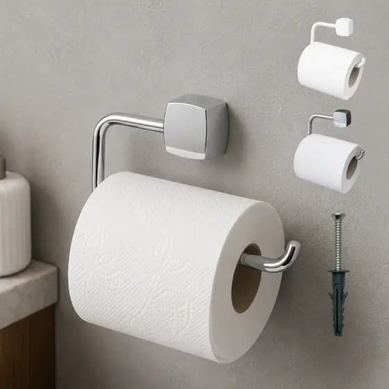 Porta Papel Higienico Para Banheiro Lavabo Cromado ou Branco Com Kit de Instalaçao Completo