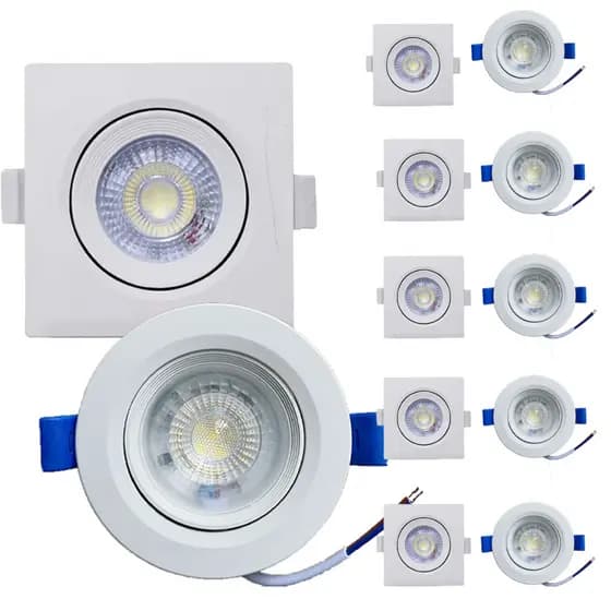 Kit 10 pcs Luminária Led Spot 7w 10w Redondo Quadrado Embutido Branco Frio Quente 3000k 6500k Bivolt
