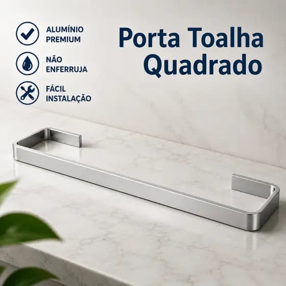 Porta Toalha Quadrado Avulso Alumínio com Canoplas Inox – Suporte Banheiro Peça Separada