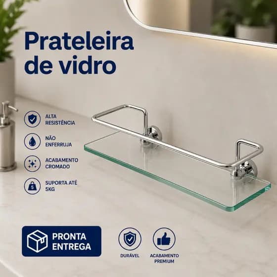 Prateleira Porta Shampoo Vidro Incolor 6mm | Alumínio Cromado, Resistente, Fácil Instalação