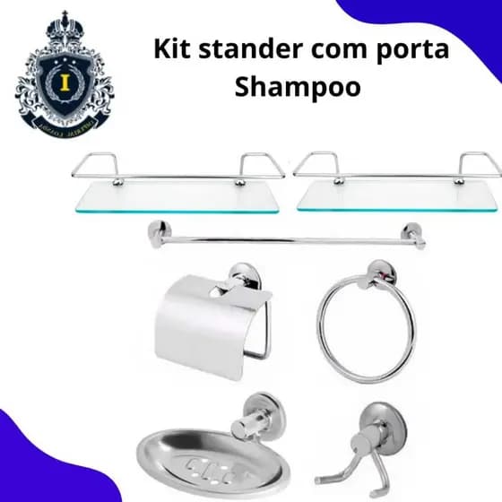 Kit acessórios para banheiro aço inox com 2 porta shampoo reto