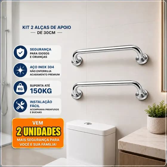 Kit com 2 Barras de Apoio 30cm — Aço Inox 304 — Segurança para Idosos e PCD