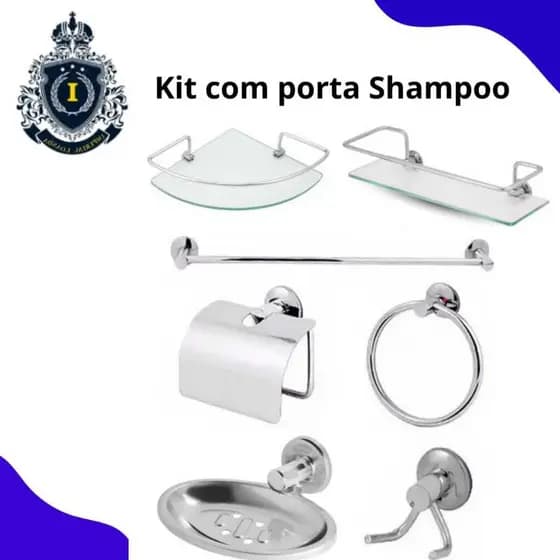 Kit acessórios para banheiro aço inox com 2 porta shampoo canto e reto