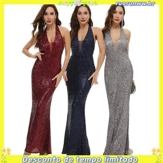 Vestido Longo De Festa Com Lantejoulas Para Mulheres , Estilo Leg ant blogger , Tamanho MXL .