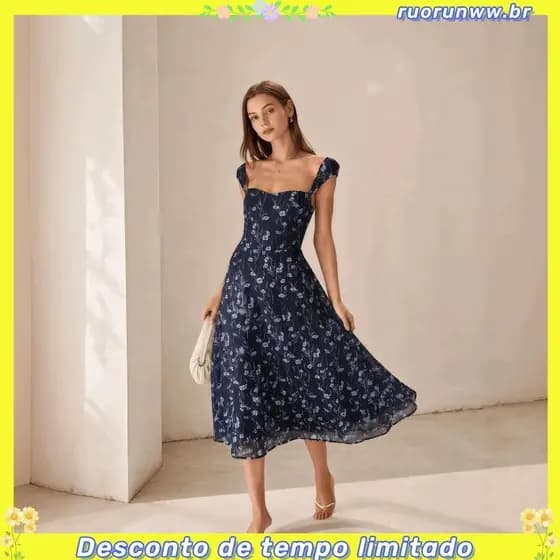 Vestido Midi Em Linho viscose Com Forro , Mangas Princesa , Moda Elegante E Modesta .