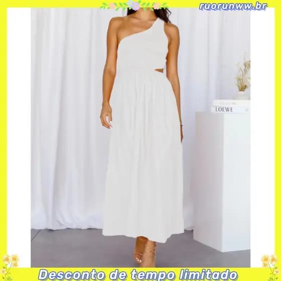 Vestido Jeans Longo , Um Ombro , casual GS