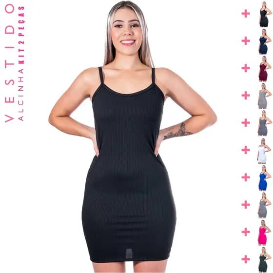 Kit 2 Vestido Alcinha Canelado Tubinho Lançamento - ModaDudis