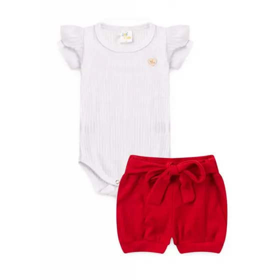 Conjunto Body Canelado Menina - Natal - Vermelho - Ame Kids