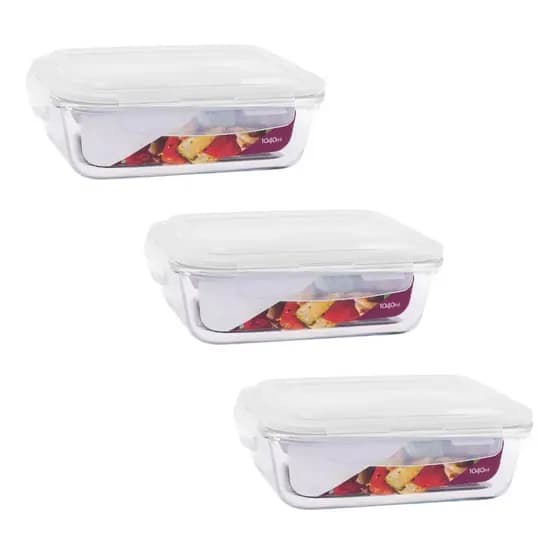 Kit 3 Potes Herméticos De Vidro 1040ml Marmita Mantimentos