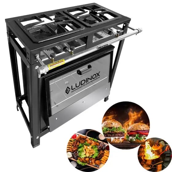 Fogão 2 bocas Alta Pressão Com Forno De 60 Litros Industrial Vidro