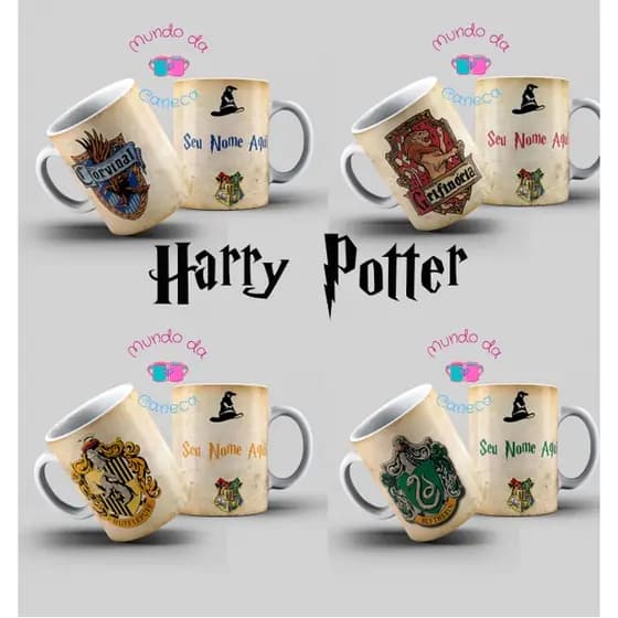 Caneca Personalizada Harry Potter com SEU NOME de Porcelana Todas as Casas