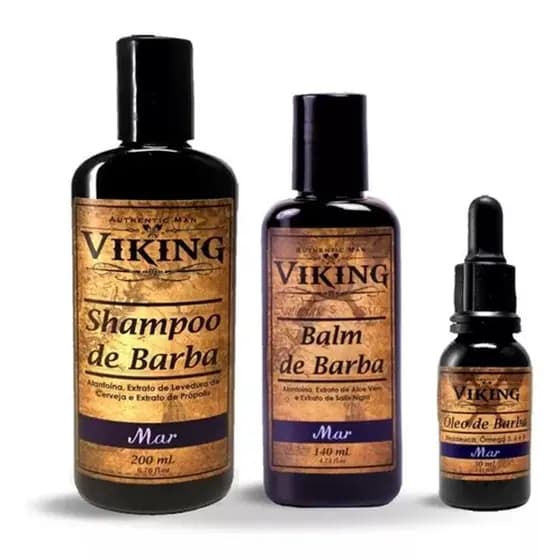 Kit Shampoo + Balm + Óleo Para Barba Viking Mar