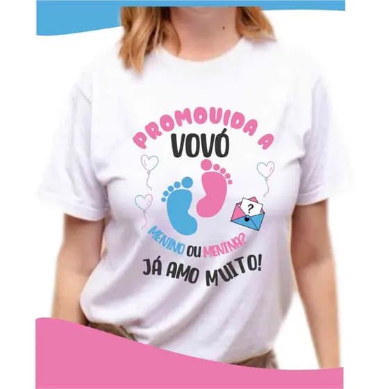 Camisa personalizada pezinhos azul e rosa 0202 PROMOVIDA A VOVÓ