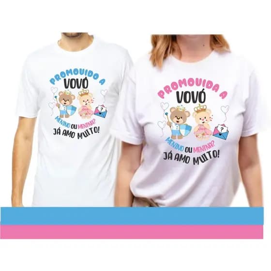 2 Camisas personalizadas ursinhos azul e rosa promovidos a vovô e vovó