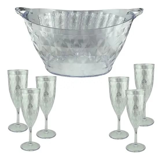 Conjunto Champanheira C/ 6 Taças de Champagne em Acrilico