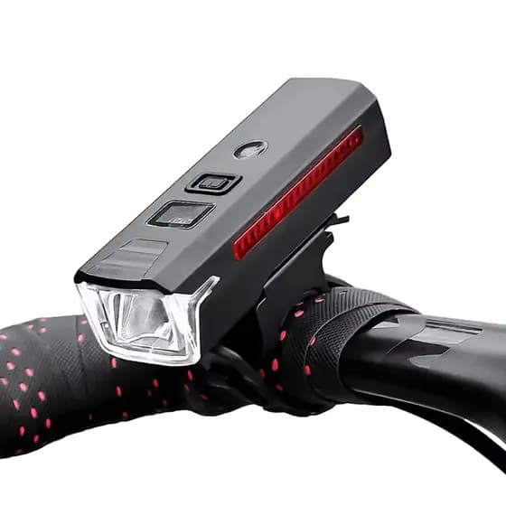 Lanterna Farol Dianteiro Inteligente LED Sensor Fotoelétrico 5 Modos de Luz Suporte Bike Bicicleta