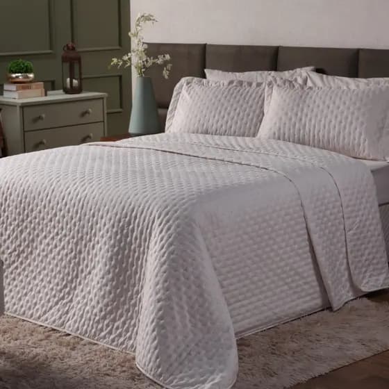Kit Cobreleito Casal Suit 300 Fios 3 peças Acabamento Matelassado Colcha Micropercal Toque Macio