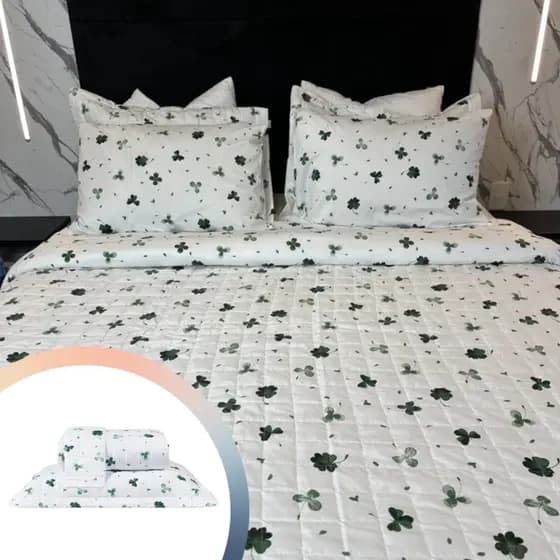 Kit Cobre Leito Percal 200 Fios 3 Peças Colcha Jazz Sorte Casal, Queen e King Soft Touch