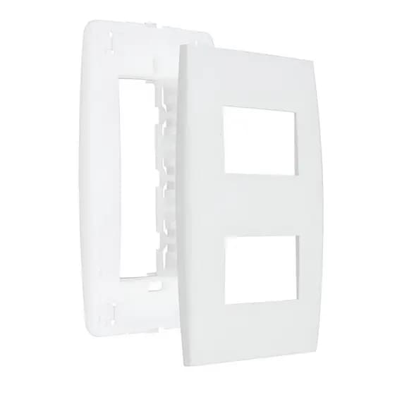 Placa 4x2 2 Módulos Postos Horizontais Soprano Siemens Ilus Com Suporte Branco Clean Universal