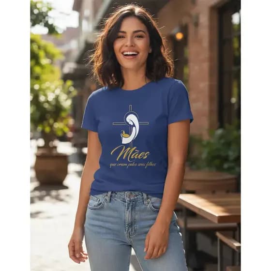 Camiseta Feminina Mães Que Oram Pelos Filhos Católica Baby Look Blusinha Algodão