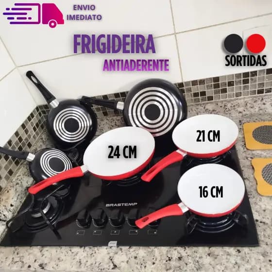 Frigideira De Cerâmica Com Cabo de Silicone Vermelho e Preto 16 20 e 24cm Envio Imediato