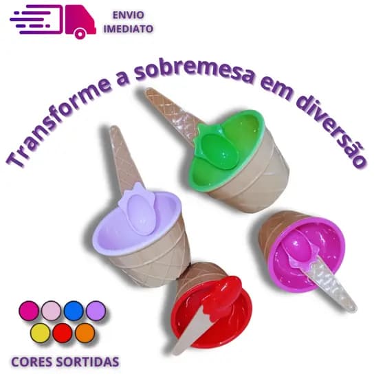 Pote Tigela Casquinha de Sorvete 200 ml Para Sobremesas Com Colher