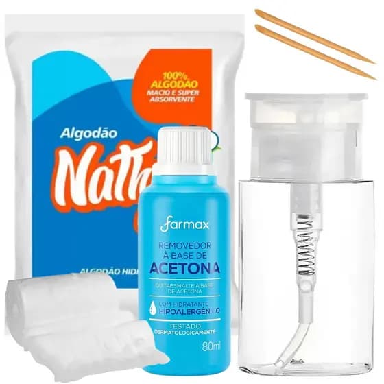 Kit Manicure C/ Algodão Removedor Pote Dispenser Frasco Pump