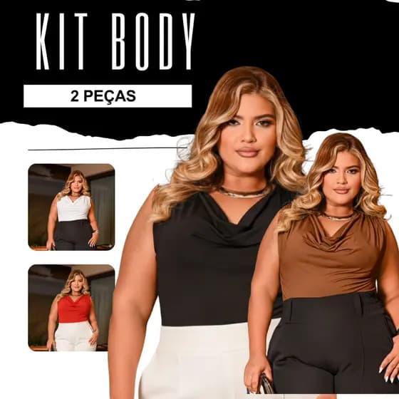 Kit 2 Body Camisa Plus Size Babado Cavado Tendencia Promoção Social Trabalho Basico Dia a Dia