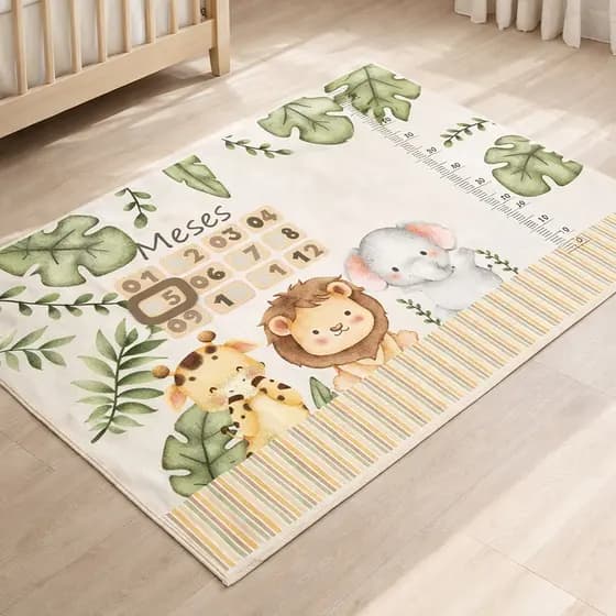 Tapete para Fotos de Mesversário Bebê Acompanhamento Mensal Savana