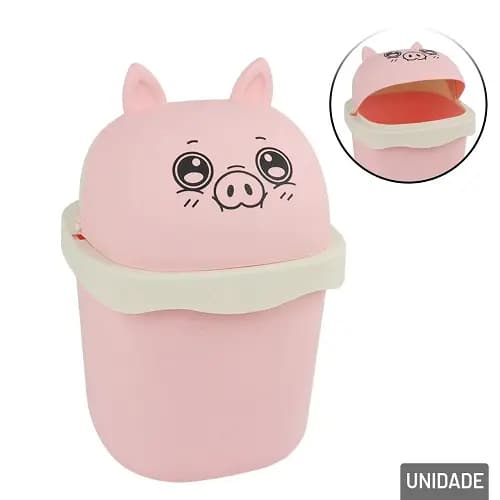 Lixeira de Plástico 1,5L Porco rosa e Urso Marrom