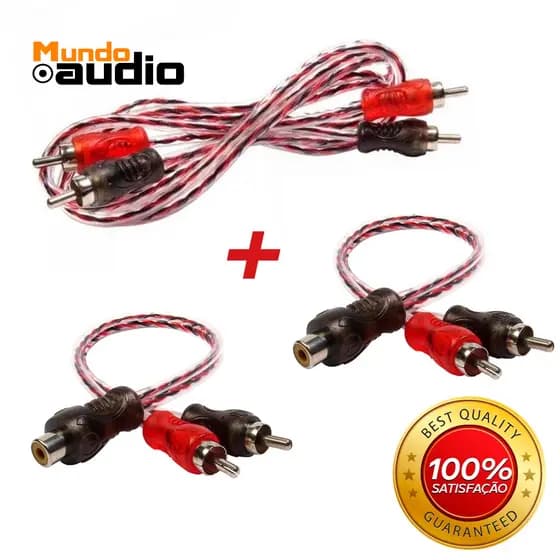 Kit 1 Cabo RCA 1 Metro + 2 Y Injetado Modulo Som Qualidade