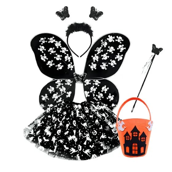 Fantasia Infantil Kit Halloween Bruxa Bolsa Cesta de Doces