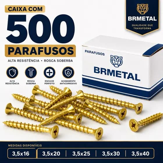 Caixa com 500 Parafusos Chipboard 3,5mm – 3,5x14 3,5x16 3,5x20 3,5x25 3,5x30 3,5x40