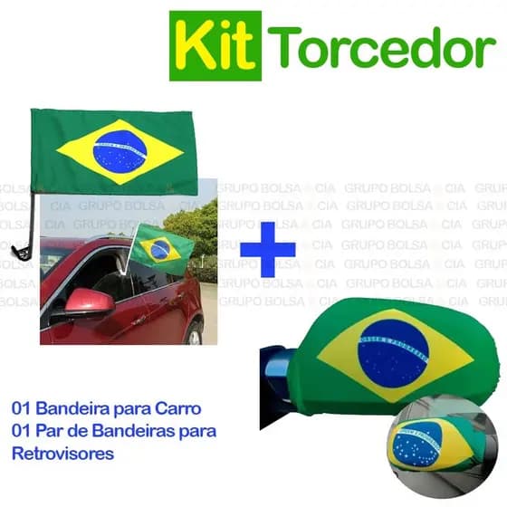Kit Torcedor do Brasil Bandeira de Carro + Capa para Retrovisor Copa do Mundo