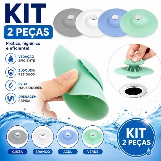 Kit 2 Ralo Click Tampas de Ralo Pia Tanque Universal De Silicone Filtro Anti Cabelos
