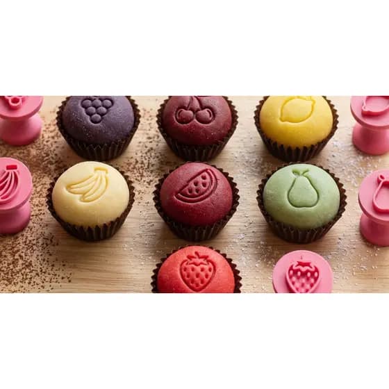 Kit 7 Carimbos para Doces e Biscoitos Desenhos de Frutas Confeitaria Pasta Americana Chocolate 3D PETG Molde Marcador