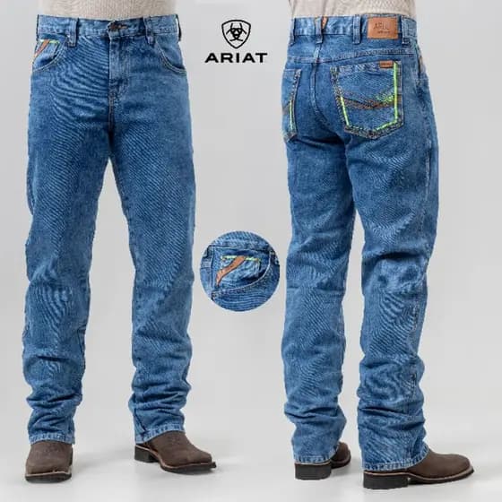 Calça country ariat rodeio Américana laço cowboy cut Ariat yellow stone jeans