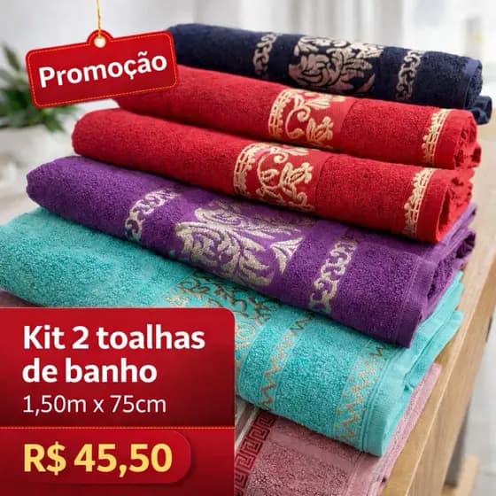 Toalha de Banho 100% Algodão Bordada Macia Absorvente KIT 2 unidades cores Variadas 150x75cm
