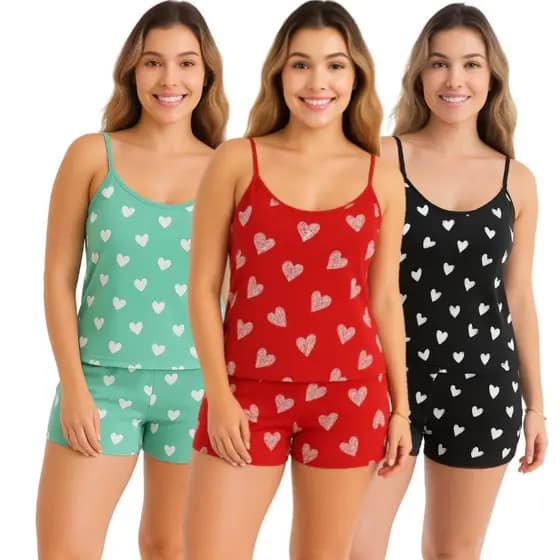Kit 3 Pijamas Baby Doll Conjuntos Feminino Para Mulher Pijama Conjunto Feminina Original