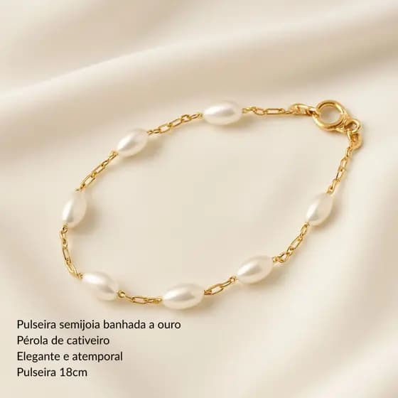 Pulseira Semijoia Pérolas Clássica Banho de Ouro 18k com Garantia