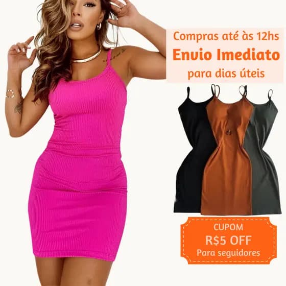 Kit 3 Vestido de Alcinha Curto - Vestido canelado de alcinha