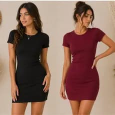 Kit vestido feminino canelado manga curta, básico sem bojo