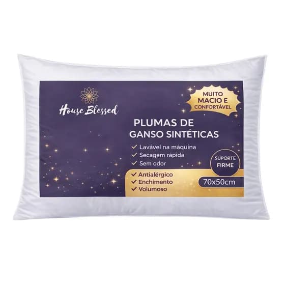 Travesseiro Pluma de Ganso Luxo Antiacaro 70x50cm Toque Fofo Confortável