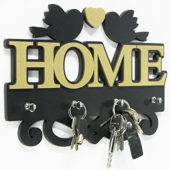 Porta Chaves de Parede Home MDF com 5 Ganchos Decorativo Família Pássaros Organizador para Hall de Entrada